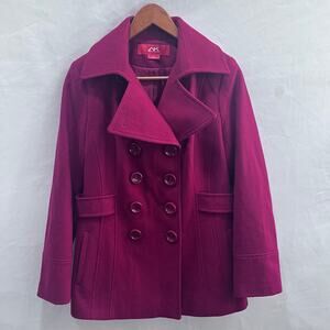 Anne Klein Women's Red Double Breasted Wool Blend Peacoat Size Small Jacket Coat